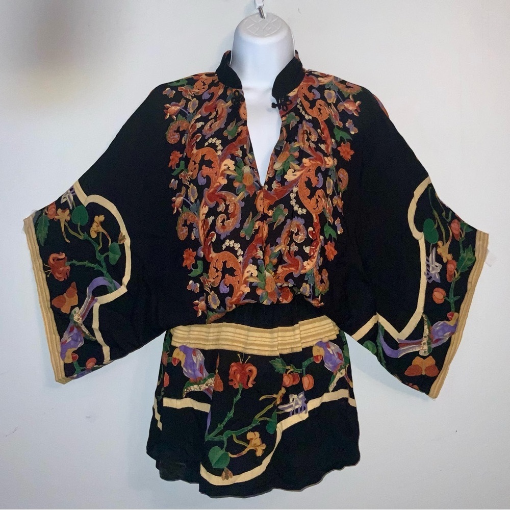 Gorgeous Vintage Black/Red/Gold Eclectic Floral Print Kimono Top Sz S/M